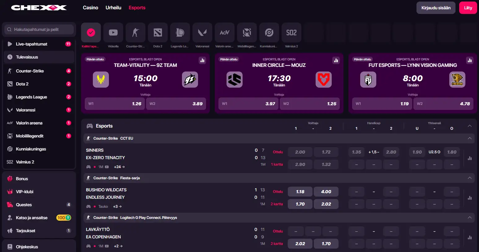 CHEXXin esports-osio ja CS2- sekä Dota 2 -kohteet